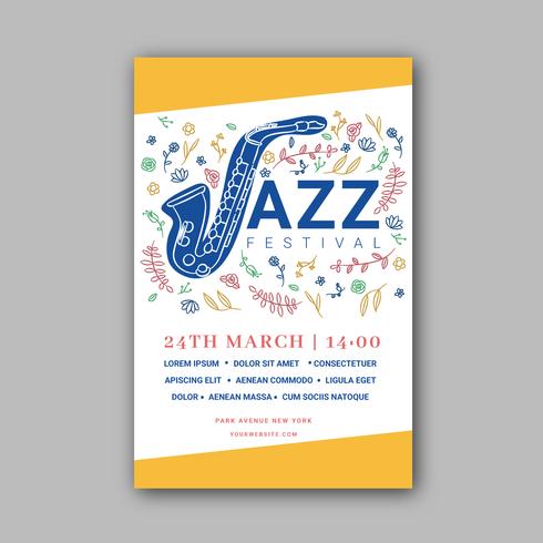 Jazz Instrument With Flowers In Music Festival Template vector