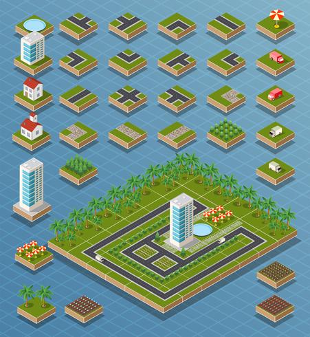 Isometric city set vector