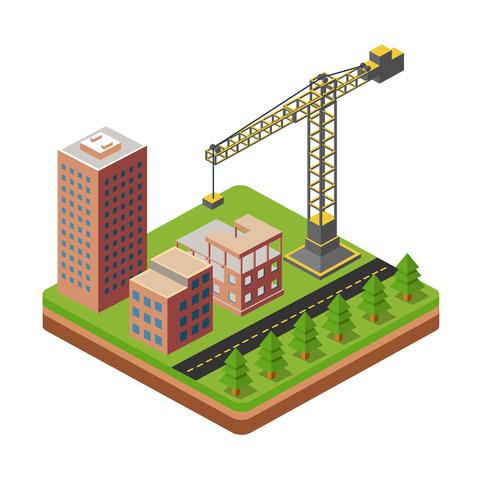 Grúas y casas de construcción. vector