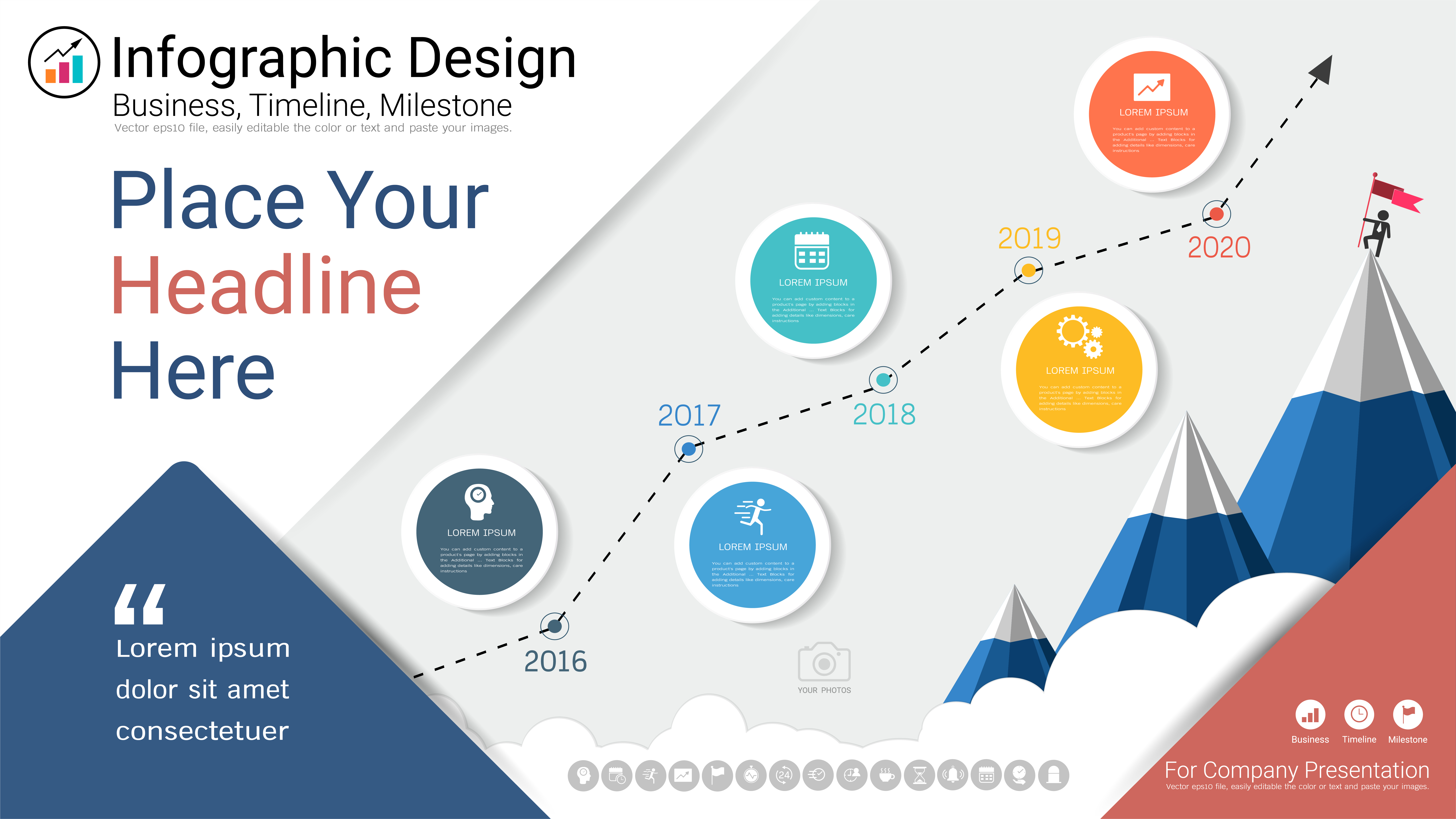 Business infographics template, Milestone timeline or Road map with