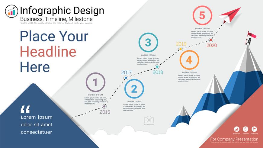 Business infographics template, Milestone timeline or Road map with Process flowchart 5 options. vector