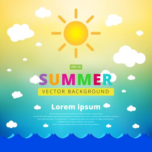 Summer blurred background with seascape sun and clouds. vector