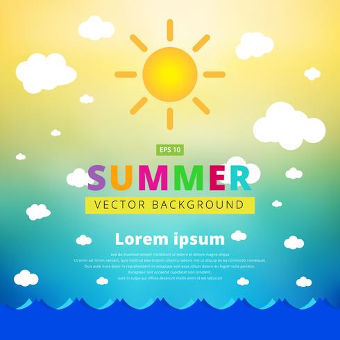 Summer blurred background with seascape sun and clouds. vector