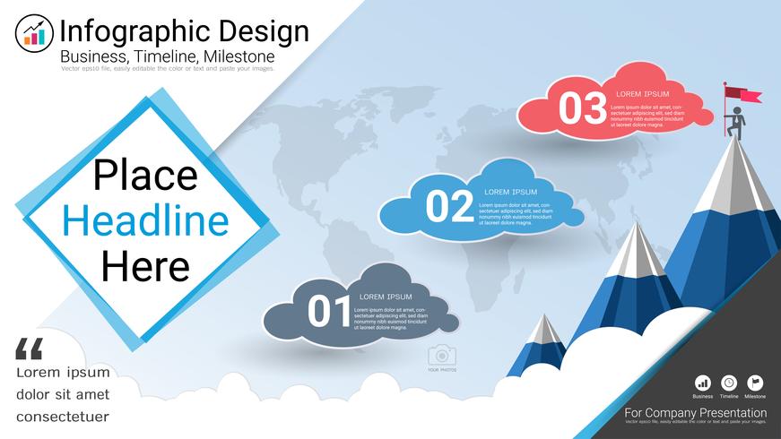 Business infographics template, Milestone timeline or Road map with Process flowchart 3 options. vector