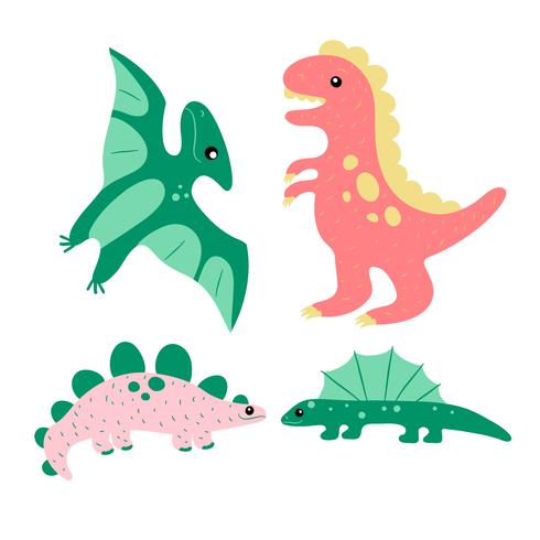 Cute Hand Drawn Dinosaurs Collection Set vector