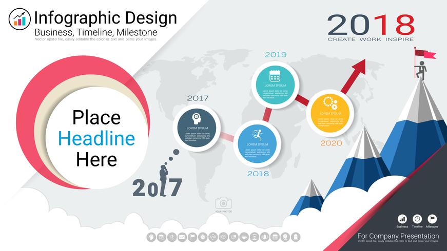 Plantilla de infografías de negocios, línea de tiempo de Milestone o Mapa de ruta con opciones de diagrama de flujo de proceso 4. vector