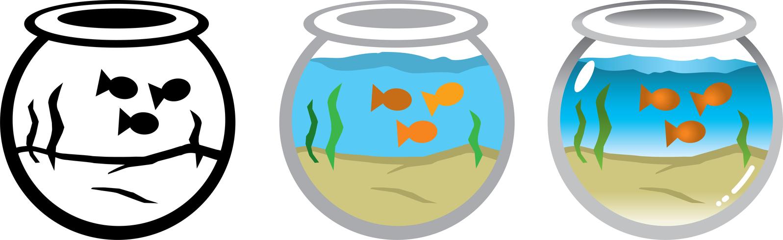 Ilustración vectorial de peces de colores en una pecera redonda vector