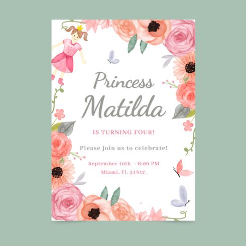 Invitación floral y femenina plantilla de tarjeta vector