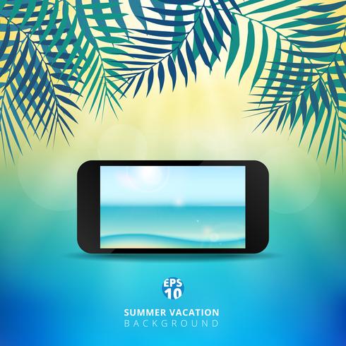 Abstract of summer time background with mobile and leaves of nature, sunshine bright on center of blue sky theme. vector