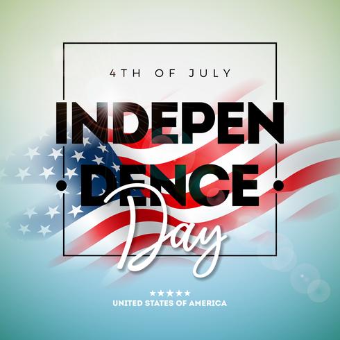 4th of July Independence Day of the USA Vector Illustration wth American Flag And Typography Letter on shiny Background. Fourth of July National Celebration Design