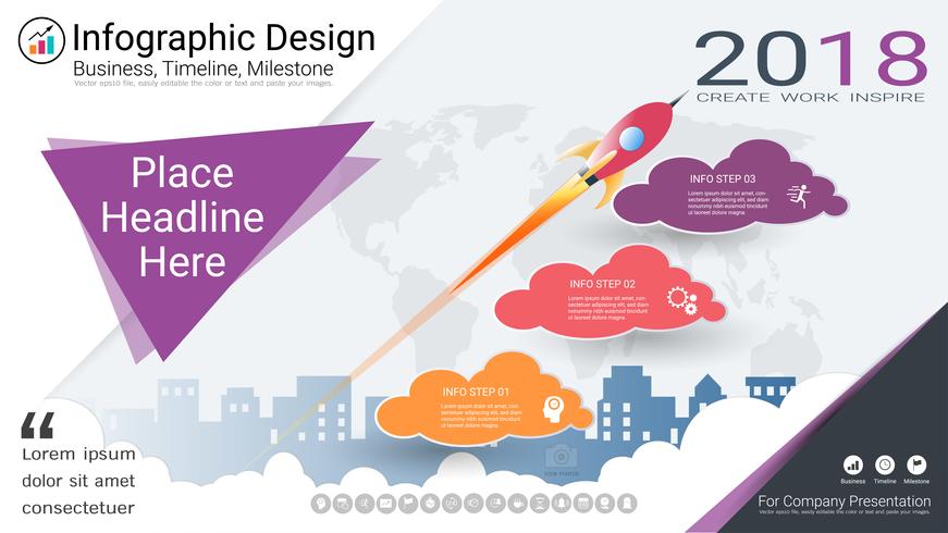 Plantilla de infografías de negocios, línea de tiempo de Milestone o hoja de ruta con opciones de diagrama de flujo de proceso 3. vector