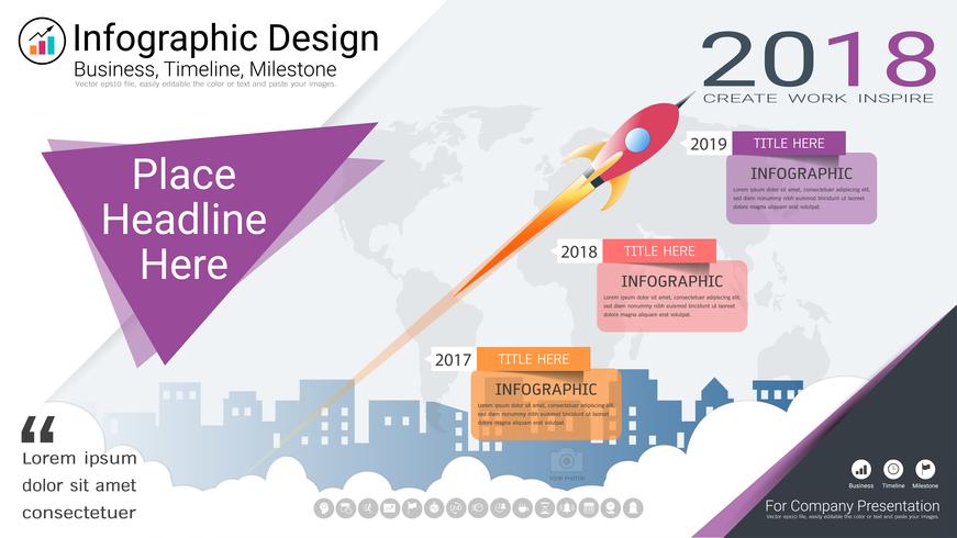 Plantilla de infografías de negocios, línea de tiempo de Milestone o hoja de ruta con opciones de diagrama de flujo de proceso 3. vector