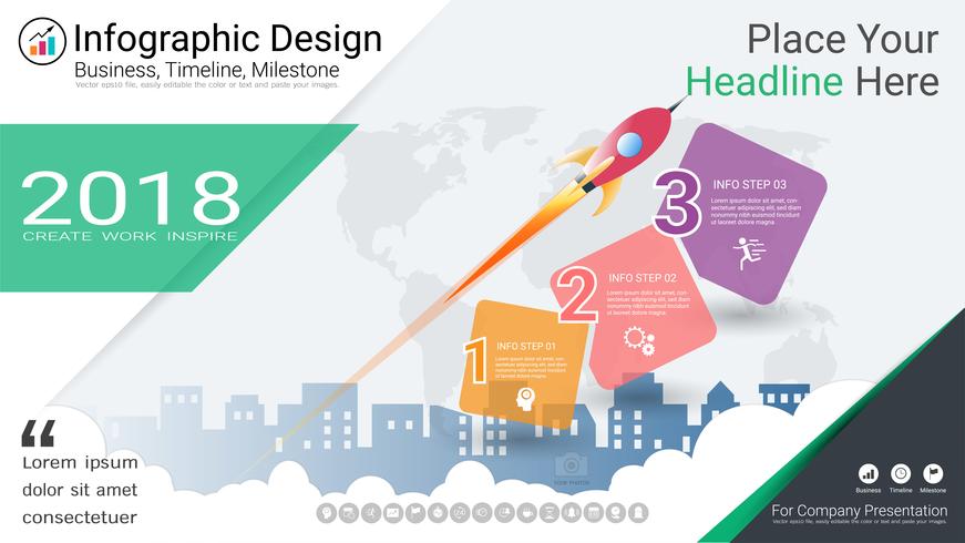 Business infographics template, Milestone timeline or Road map with Process flowchart 3 options vector