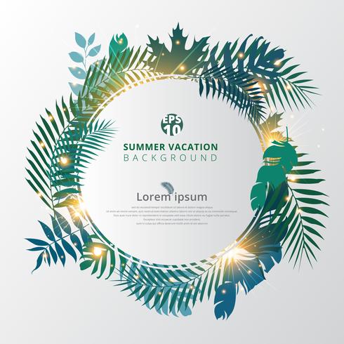 summer tropical with exotic palm leaves or plants and lighting effect on white background. vector