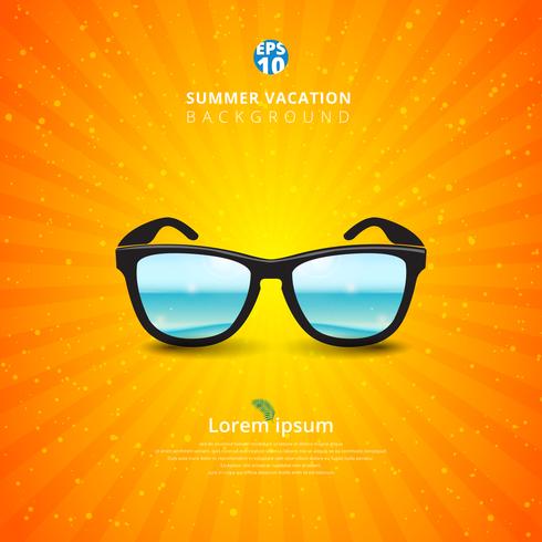 Sunglass with seascape. Summer background vector