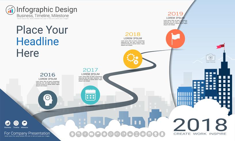 Business infographics template, Milestone timeline or Road map with Process flowchart 4 options. vector