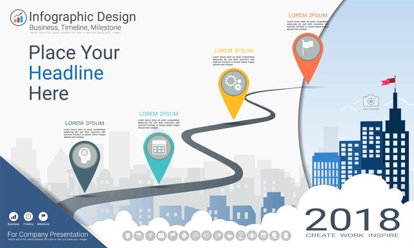 Business infographics template, Milestone timeline or Road map with Process flowchart 4 options. vector