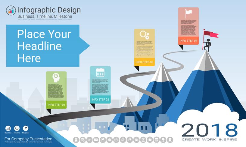 Business infographics template, Milestone timeline or Road map with Process flowchart 4 options. vector