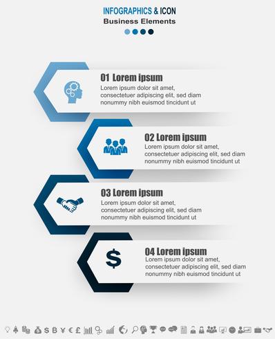 Plantilla de gráfico de proceso de línea de negocio de infografía. Los iconos de marketing se pueden utilizar para el diseño del flujo de trabajo, informe,. Concepto de negocio con 4 opciones, pasos o procesos. Vector