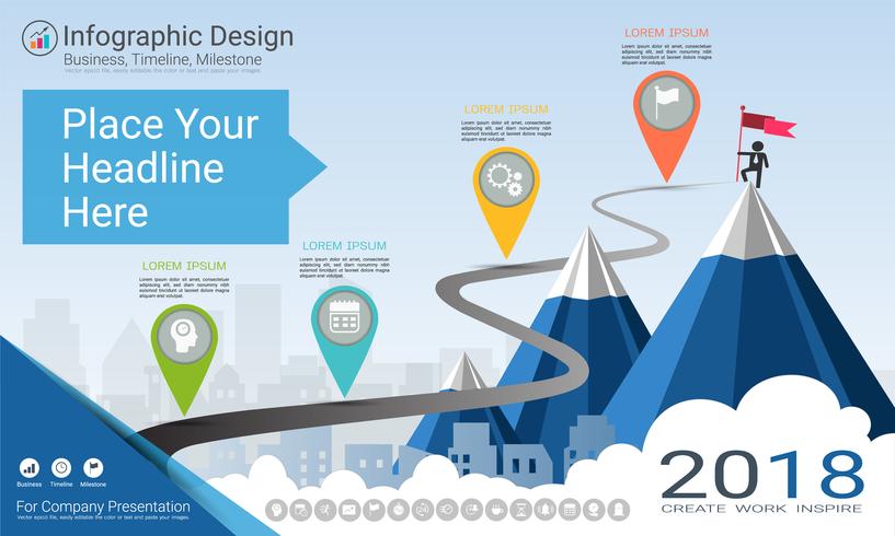 Business infographics template, Milestone timeline or Road map with Process flowchart 4 options. vector