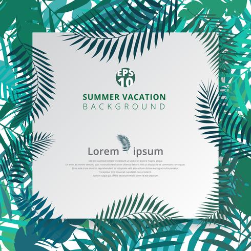 summer tropical with exotic palm leaves or plants on white paper background. vector