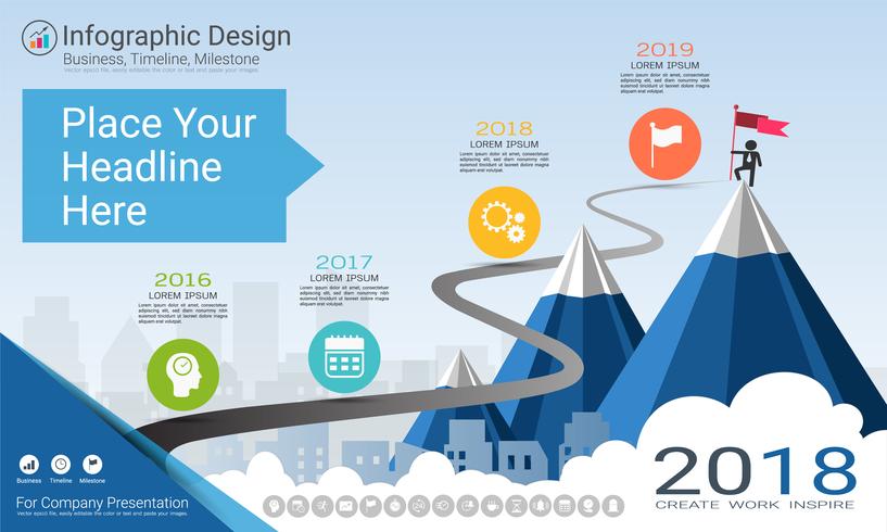 Plantilla de infografías de negocios, línea de tiempo de Milestone o Mapa de ruta con opciones de diagrama de flujo de proceso 4. vector