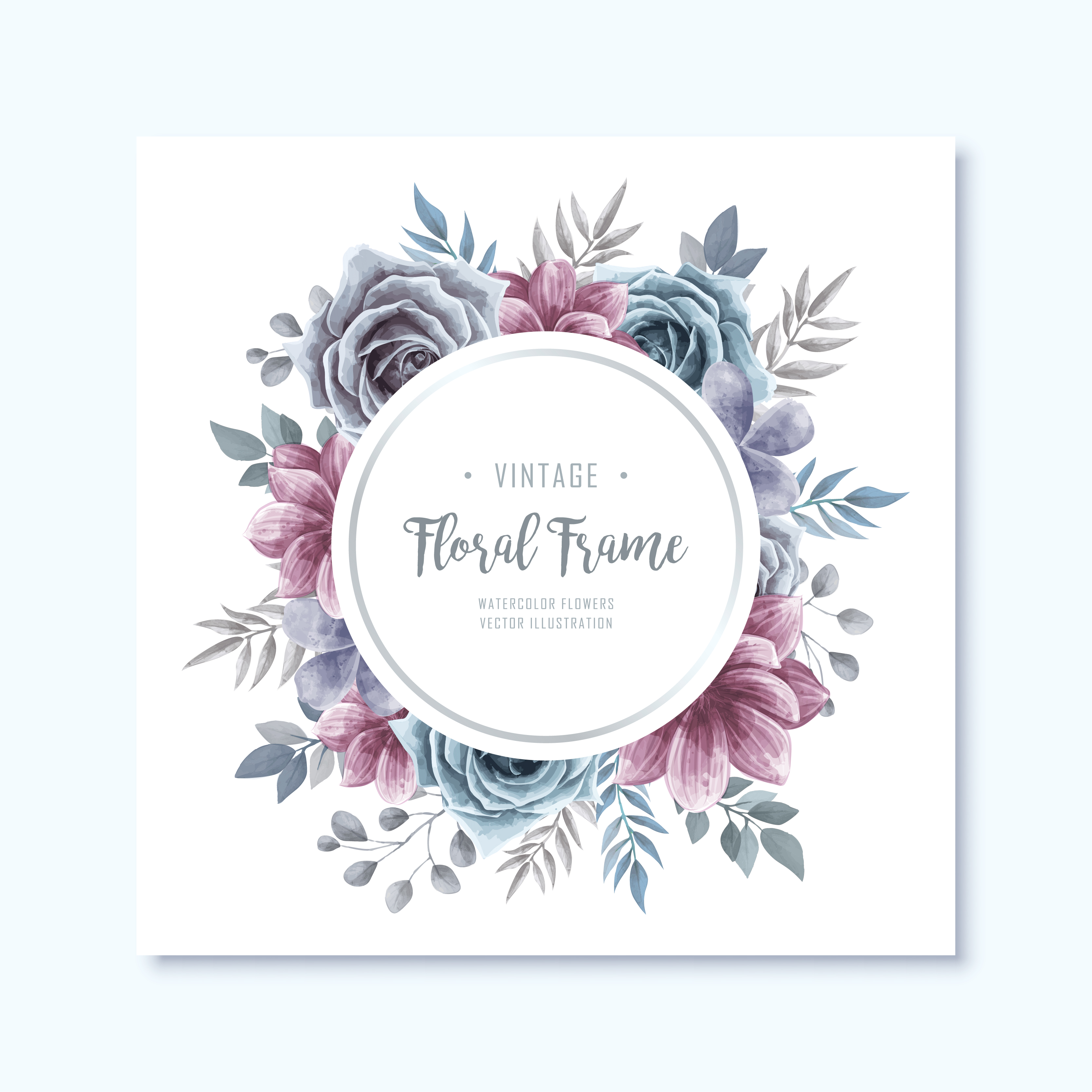 Circle Vintage Watercolor Floral Frame Background ...