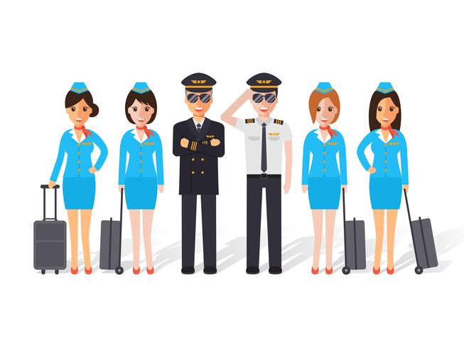 Pilots and flight attendants. vector