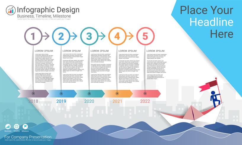 Business infographics template, Milestone timeline or Road map with Process flowchart 5 options. vector