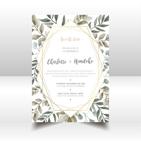 Watercolor Leaves Wedding Invitation Card vector