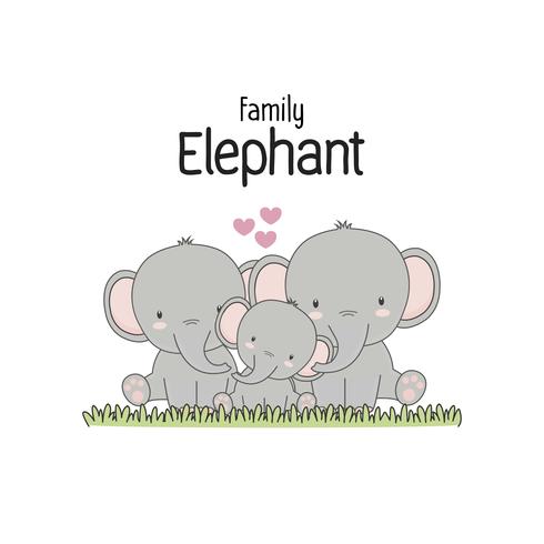 Elephant Family Father Mother and baby. Vector illustration.