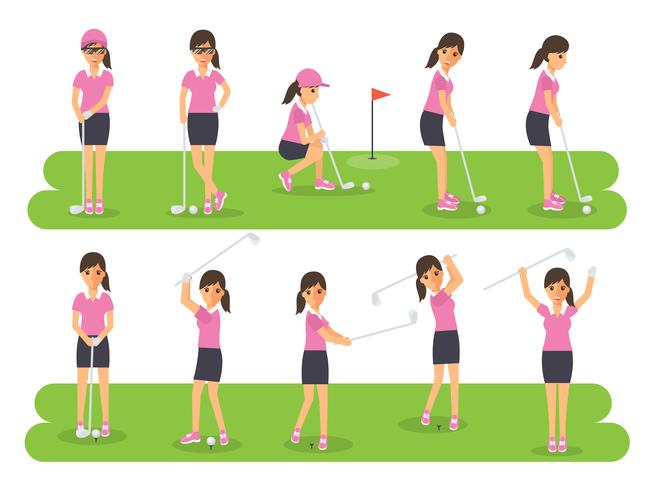 Jugadores de golf, deportistas de golf en acción. vector