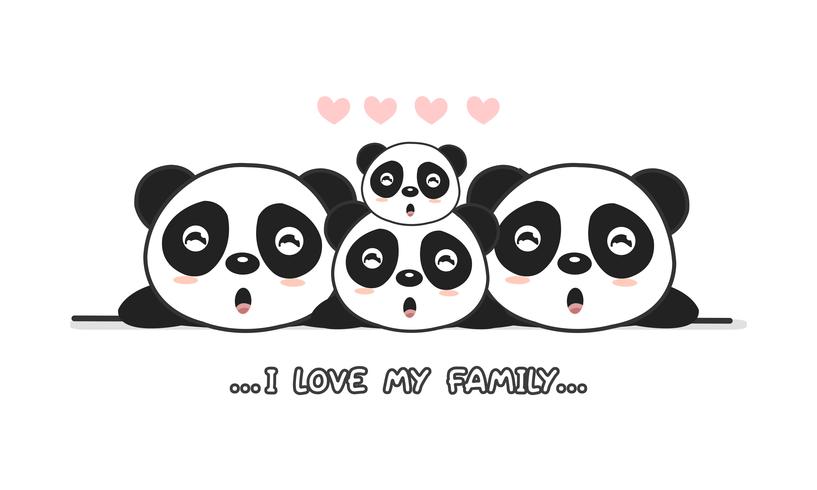 Linda familia de panda feliz dice Amo a mi familia vector