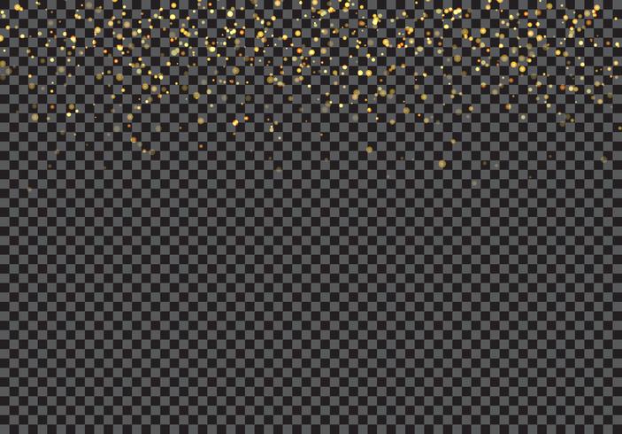 Gold falling glitter particles effect on transparent background. vector
