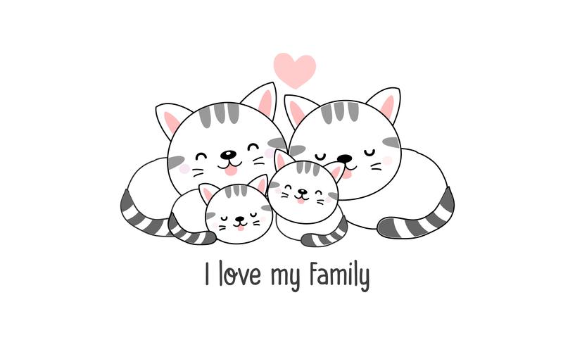 Linda y feliz familia de gatos dice Amo a mi familia vector