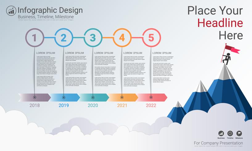 Business infographics template, Milestone timeline or Road map with Process flowchart 5 options. vector