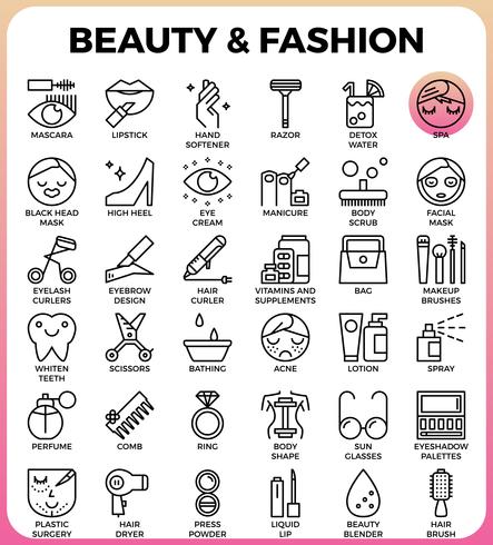 Conjunto de iconos de belleza y moda vector