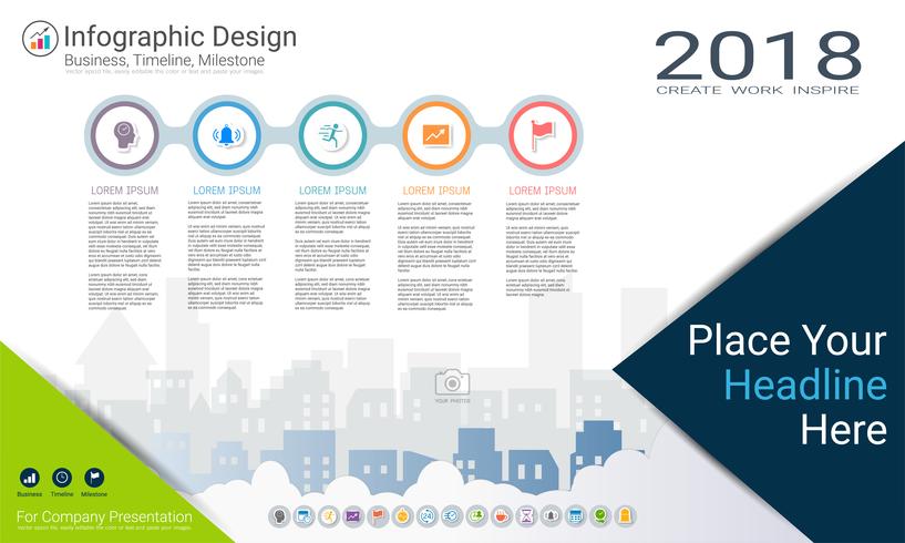 Business infographics template, Milestone timeline or Road map with Process flowchart 5 options. vector