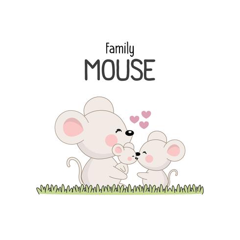 Mouse Family Father Mother and Newborn Baby.  vector