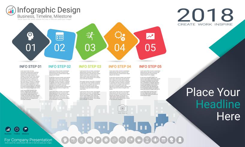 Business infographics template, Milestone timeline or Road map with Process flowchart 5 options. vector