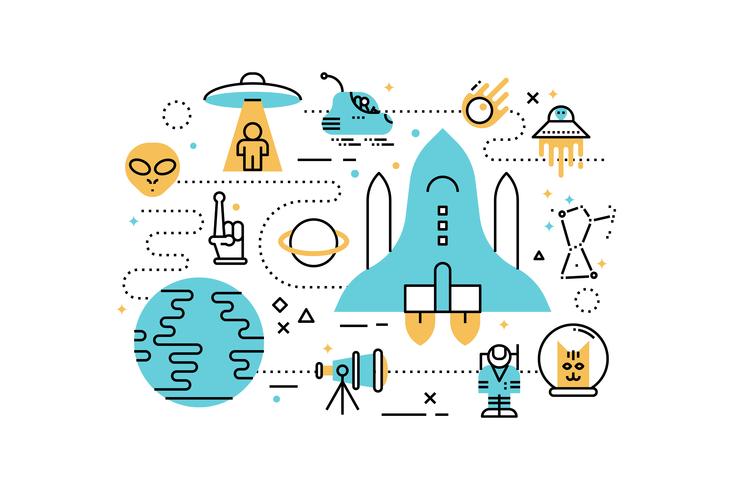 Space line icons illustration vector