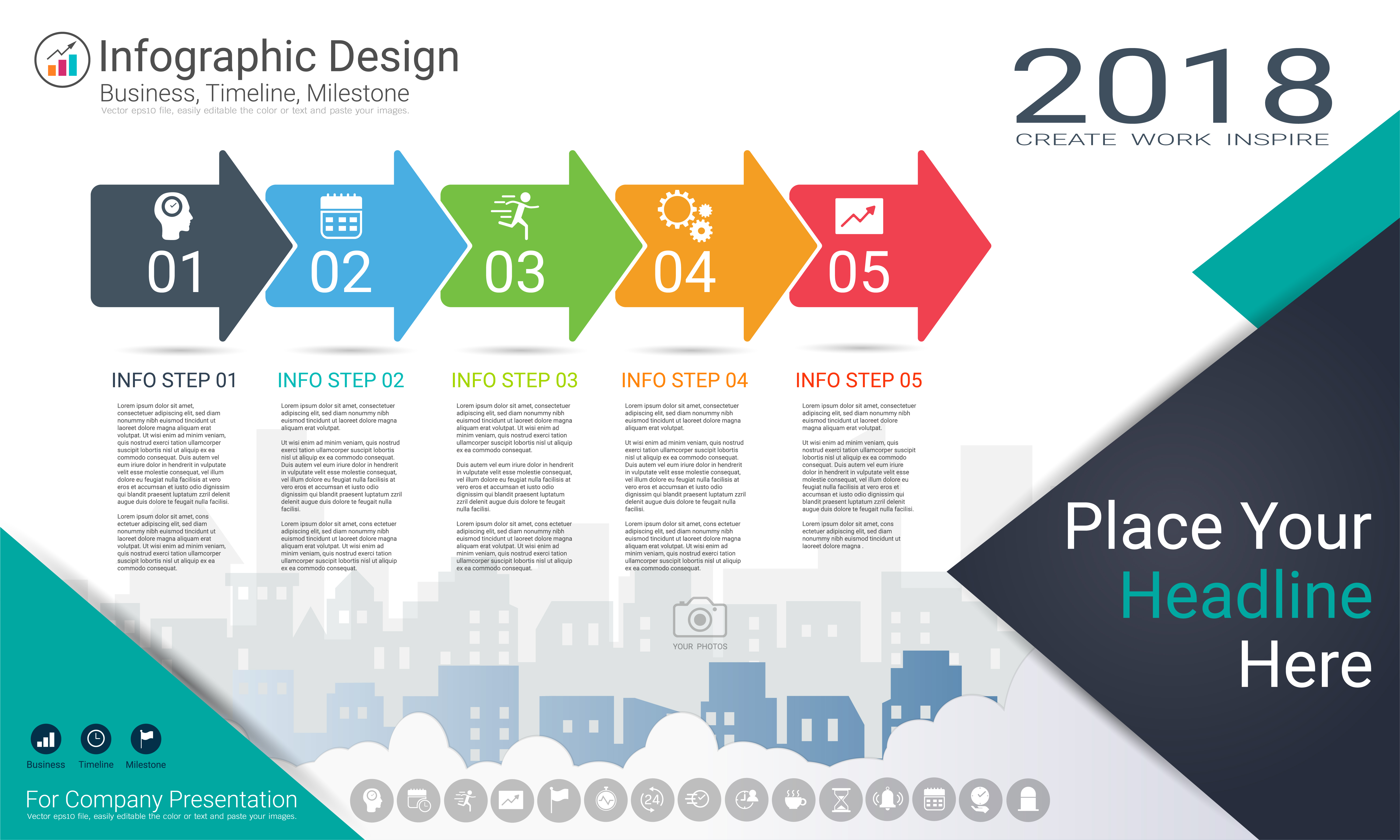 Business infographics template, Milestone timeline or Road map with