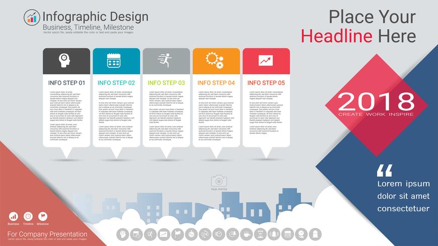 Business infographics template, Milestone timeline or Road map with Process flowchart 5 options. vector