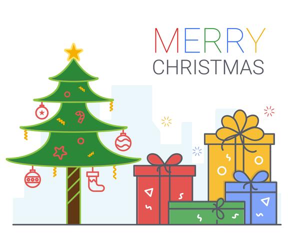 Merry Christmas and Happy New Year. xmas background. thin line art style. vector