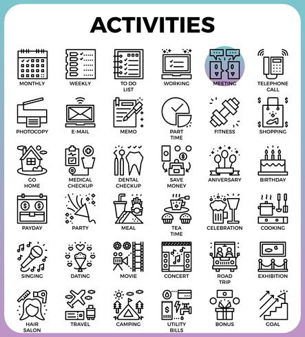 Daily Activities concept detailed line icons vector