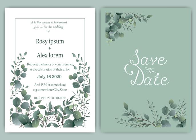 Greenery Wedding Invitation ,Template Eucalyptus  Wedding Invitation. vector