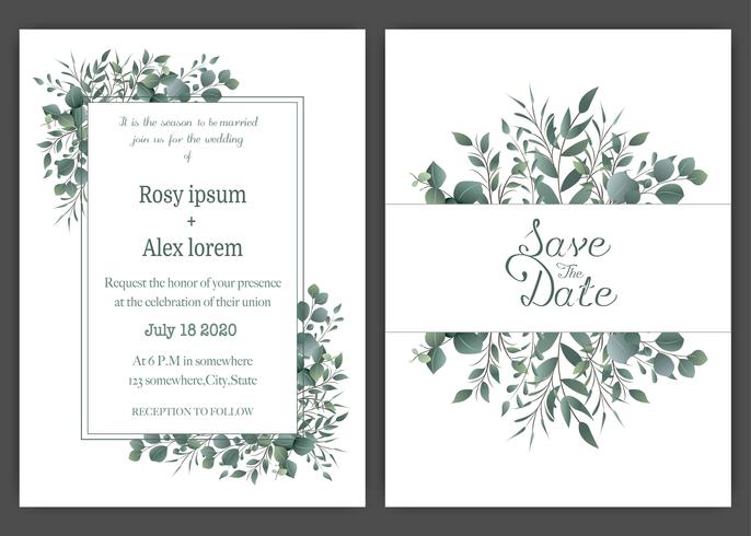 Greenery Wedding Invitation ,Template Eucalyptus  Wedding Invitation. vector