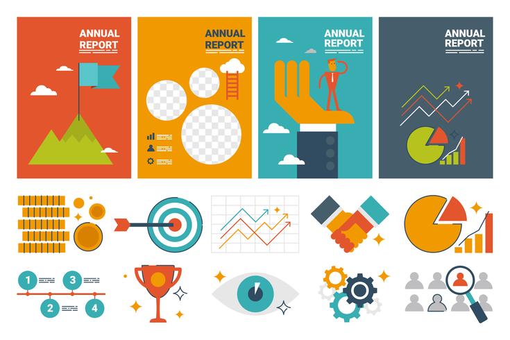 annual report cover A4 sheet template and flat design icons elements vector