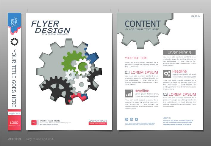 Cubre vector de plantilla de diseño de libro, conceptos de ingeniería de negocios.