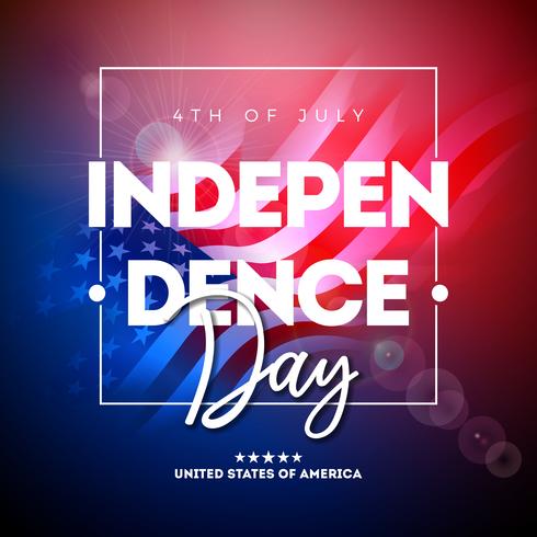 4th of July Independence Day of the USA Vector Illustration wth American Flag And Typography Letter on shiny Background. Fourth of July National Celebration Design